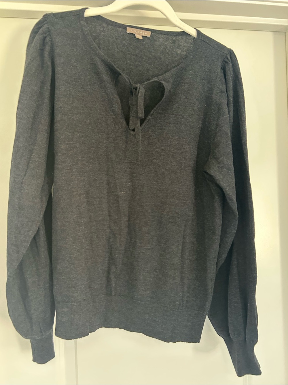 Lilla P Charcoal Gray Knit Sweater with Tie Neck